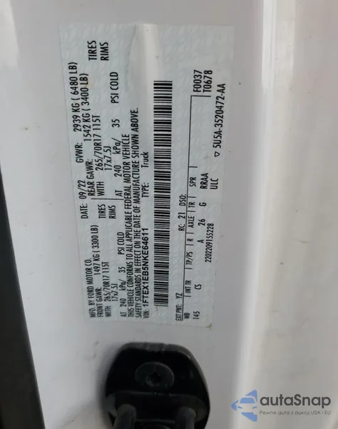 2022 Ford F150 Super Cab from USA, damaged, VIN 1FTEX1EB5NKE64611